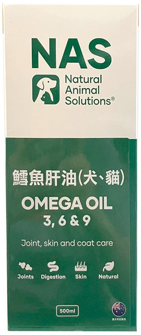 Natural Animal Solutions 天然草本 Omega Oil 3 6 & 9 鱈魚肝油 犬貓適用, 500ml, 皮膚/毛髮, 1盒