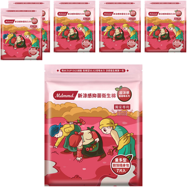 Mdmmd. 明洞國際 超涼感蔓越莓系列 新涼感抑菌衛生棉, 量多護翼型 28cm, 7片, 6包