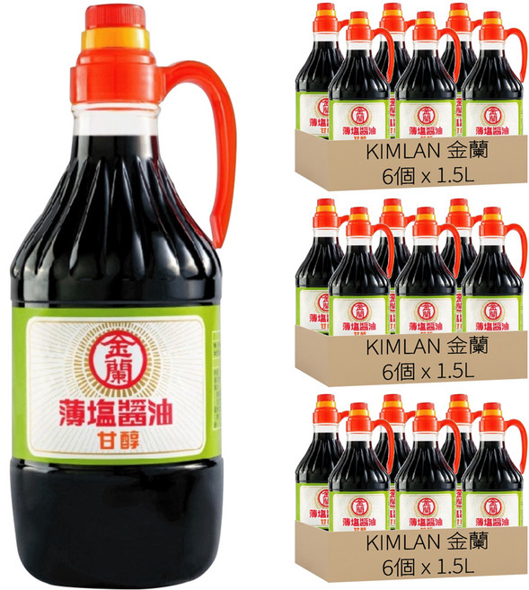 KIMLAN 金蘭 甘醇薄鹽醬油, 18個, 1.5L