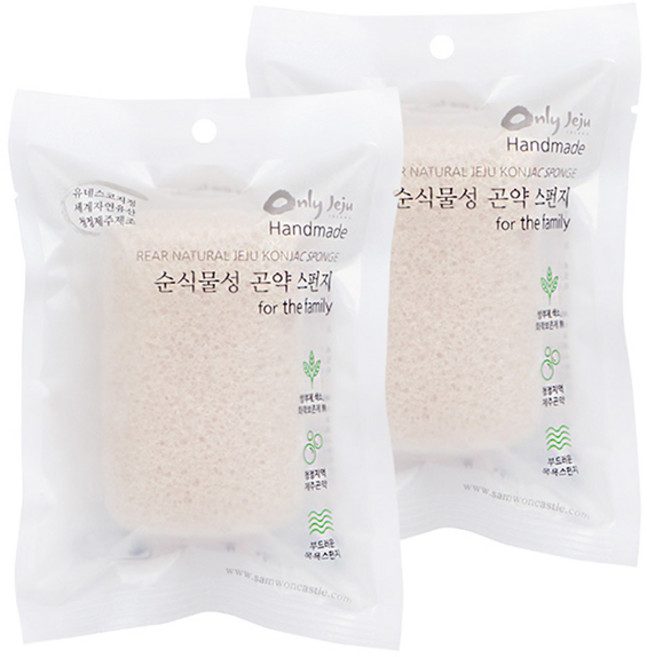 온리제주 건조형 사각 곤약스펀지, 2개