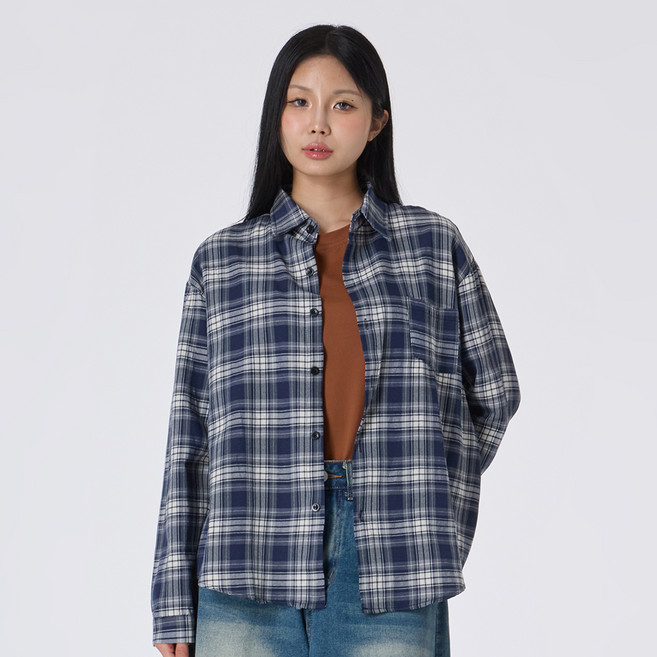 Elsso 女款寬鬆復古格紋襯衫