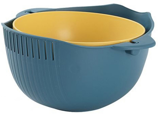 BLACK HAMMER 雙層蔬果瀝水籃 1.8L 可拆解設計, 藍色 + 黃色, 1個