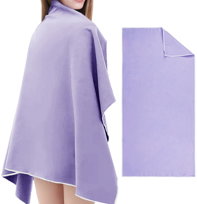 하늬통상 샌드프리 경량 비치타올 대형 + 소형 세트, 퍼플, 1세트