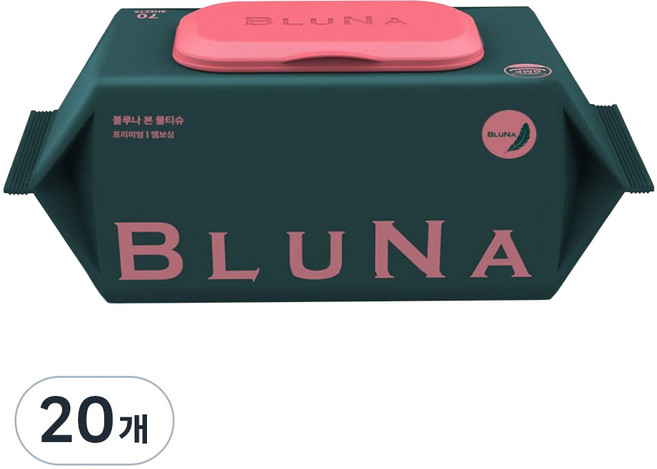 블루나 본 프리미엄 고평량 엠보싱 물티슈 캡형, 75g, 70매, 20개