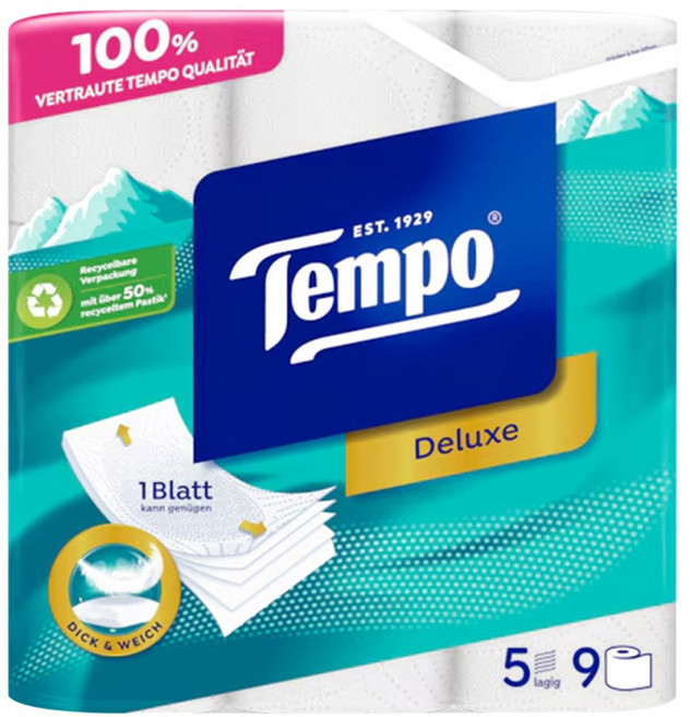Tempo 천연펄프 5겹 롤화장지, 11m, 9롤, 1개