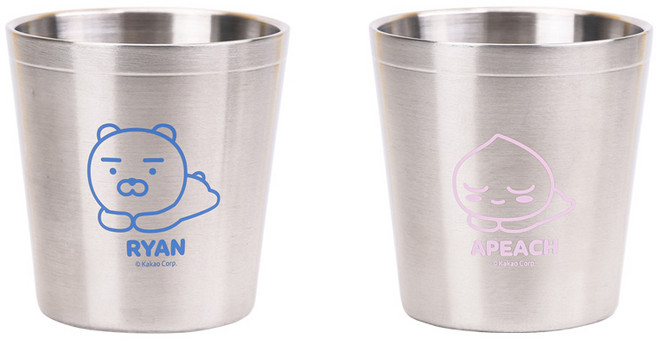 LiLFANT Kakao Friends 不鏽鋼漱口杯 萊恩 + 屁桃組合, 單一顏色, 1套