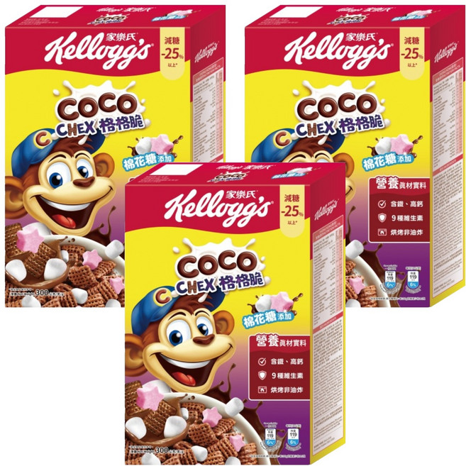 Kellogg's 家樂氏 COCO 可可猴 格格脆棉花糖, 300g, 3盒