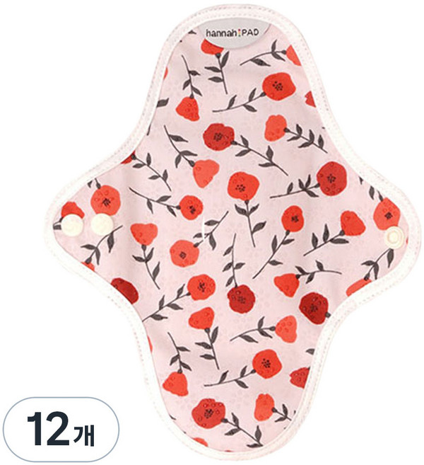 한나패드 커버 흡수체 유기농 면 다회용천생리대 P포피핑크, 1개입, 12개