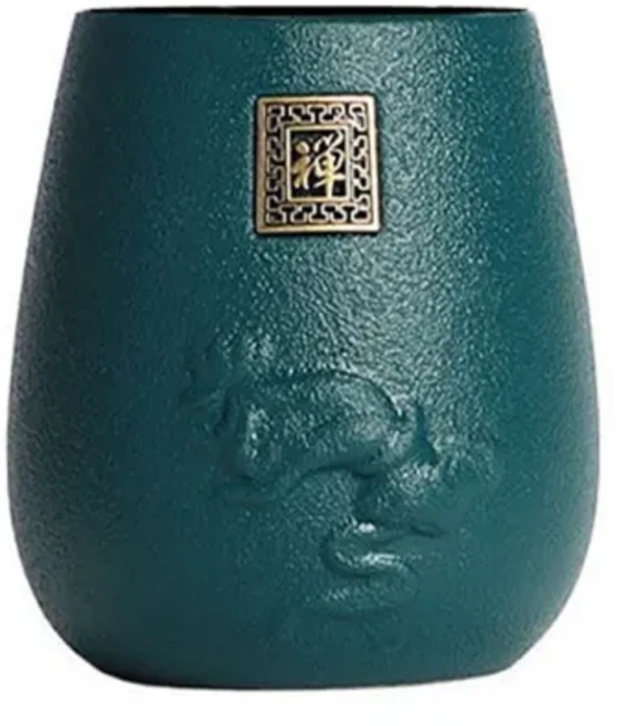 品茗喝茶具 佛手禪六君子收納罐 筆筒茶筒泡茶工具 陶瓷材質, 深綠色, 1個