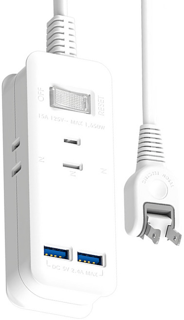 Tyson 太順電業 1切3座智慧型充電組 USB延長線 2.4A急速充電 雙面夾持刃座設計 高耐熱防火材質, 0.9m, 白色, 1條