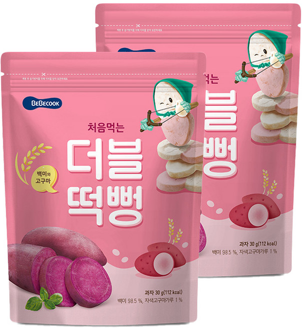 BEBECOOK 孩童雙色初食綿綿米餅, 綜合口味(白米/地瓜), 30g, 2個