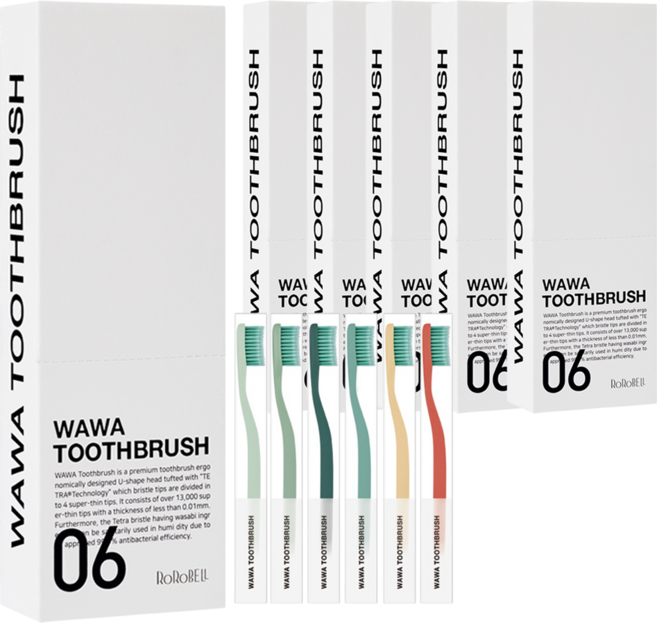 RoRoBELL 頂級高級超細毛Wawa牙刷, 6入, 6套