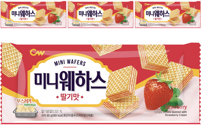 청우식품 미니웨하스 딸기맛, 80g, 4개