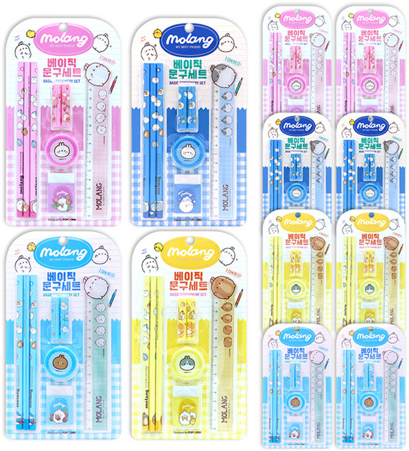 몰랑 베이직 문구 세트 2000, 핑크 + 옐로우 + 블루 + 스카이블루, 12세트