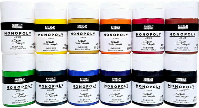 쉴드 모노폴리 아크릴물감 세트, 250ml, 12색
