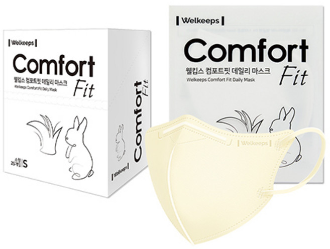 웰킵스 컴포트핏 데일리 새부리형 마스크 소형, 25개입, 1개, 아이보리