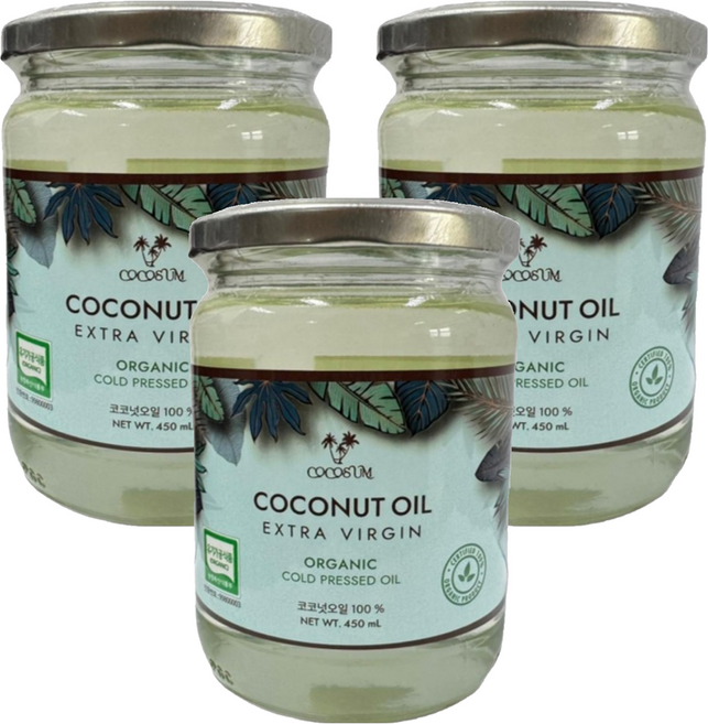 코코썸 유기농 엑스트라버진 코코넛 오일, 450ml, 3개