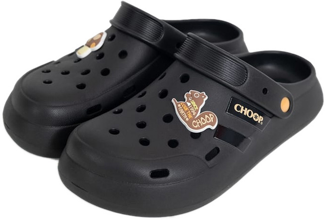 CHOOP 女款厚底輕便布希洞洞鞋, 260, 霧黑色, 1雙