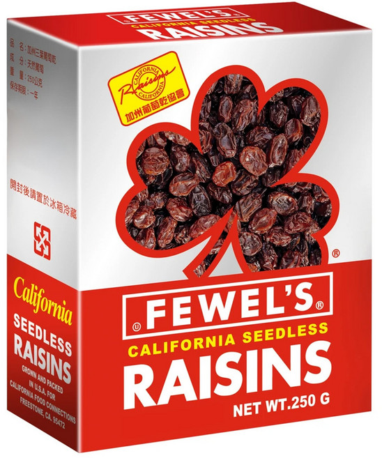 FEWEL'S 三葉加州無籽葡萄乾 250g, 1盒