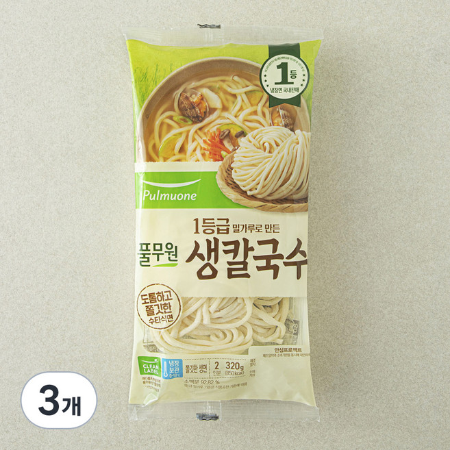 풀무원 생칼국수 2인분, 320g, 3개