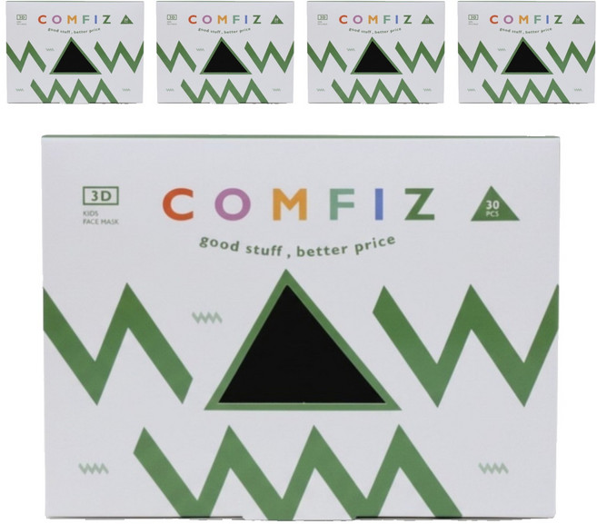 COMFIZ 康菲 3D兒童醫療口罩 7-12歲適用, 30片, 5盒, 侏儸紀世界 綠色