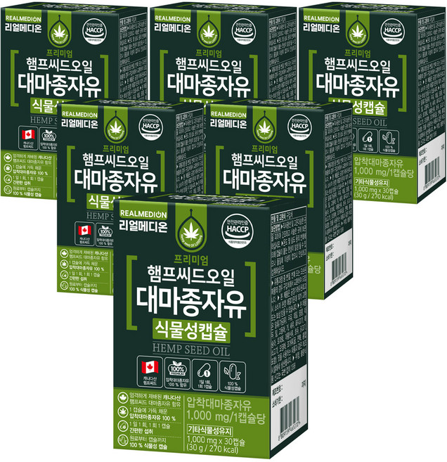 리얼메디온 프리미엄 햄프씨드오일 대마종자유 식물성캡슐 30g, 6개, 30정