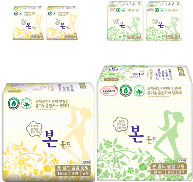 유기농본 골드 생리대 날개형 중형 16p + 대형 14p 세트, 3세트