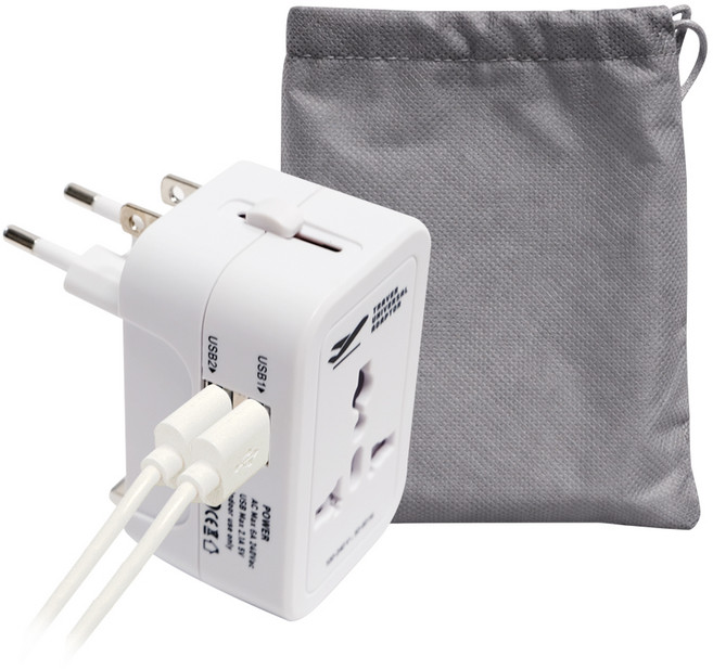 홈플래닛 해외 여행용 멀티 어댑터 USB 2포트 + 파우치 세트, 1세트