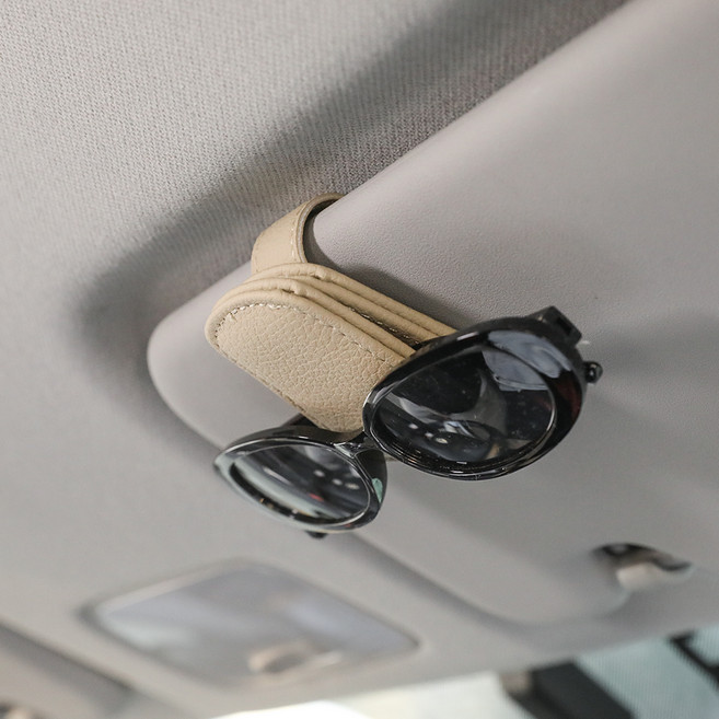 대한 차량용 가죽 클립 자석 선글라스 거치대, 베이지, 1개