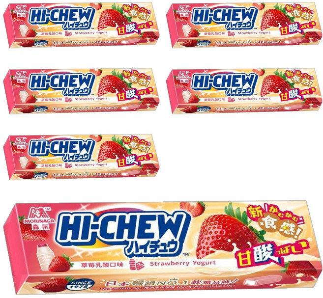 MORINAGA 森永 HI-CHEW 嗨啾軟糖 微酸 草莓乳酸口味, 46g, 6條