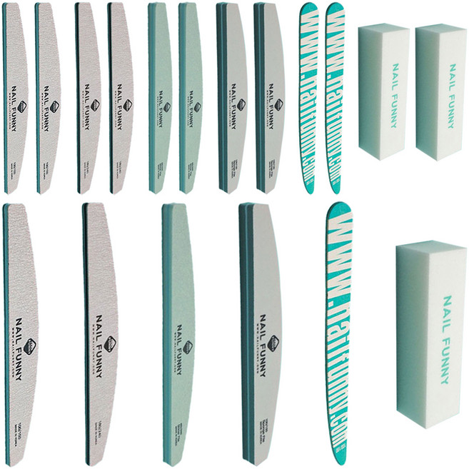 NAIL FUNNY 네일케어 우드파일 + 샌딩블럭 + 지브라파일 2종 + 샤이너 + 샌딩스펀지, 3세트, 혼합색상