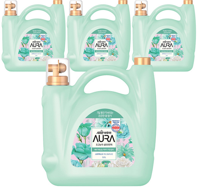 아우라 섬유유연제 스모키머스크 본품, 5.5L, 4개