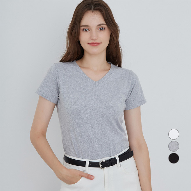 ELLE PARIS 여성용 통기성 여성용 스트레치 브이넥 반팔 티셔츠