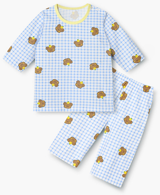 유니프랜드 아동용 곰 얼굴 7부 면 내의 상의 + 하의 세트