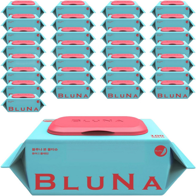 블루나 본 퓨어 저자극 물티슈 캡형, 40개, 100매, 40g