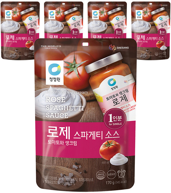 청정원 로제 스파게티소스 싱글파우치, 170g, 5개