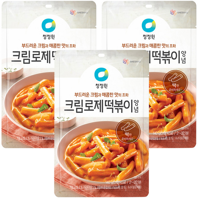 청정원 크림로제 떡볶이 양념, 3개, 140g