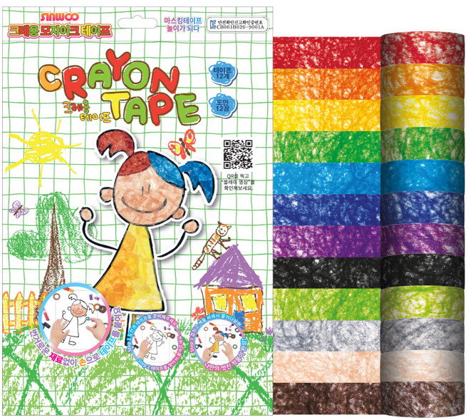 신우 모자이크 마스킹테이프 12색+도안12장, 크레용, 1세트