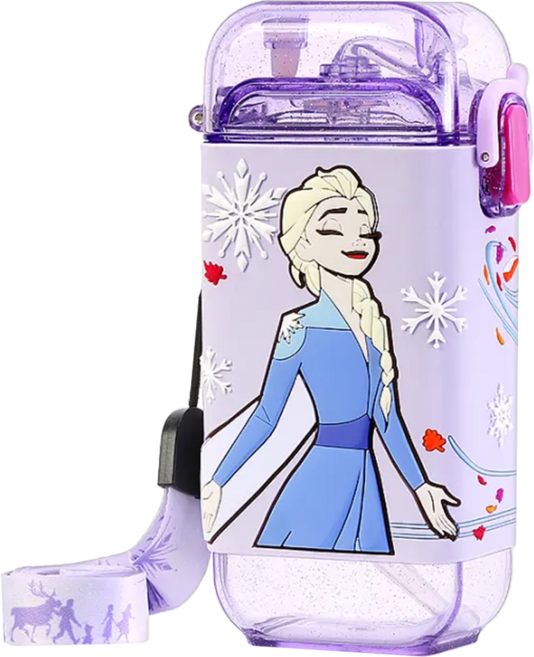 fisher-price 費雪 迪士尼立體3D圖案矽膠包覆方形兒童用吸管水壺, 1個, 280ml, 紫色愛莎