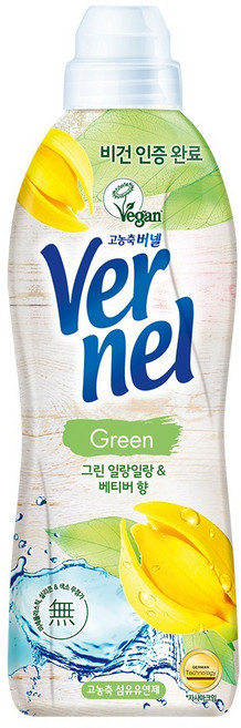 버넬 고농축 섬유유연제 그린 일랑일랑 앤 베티버 본품, 900ml, 1개