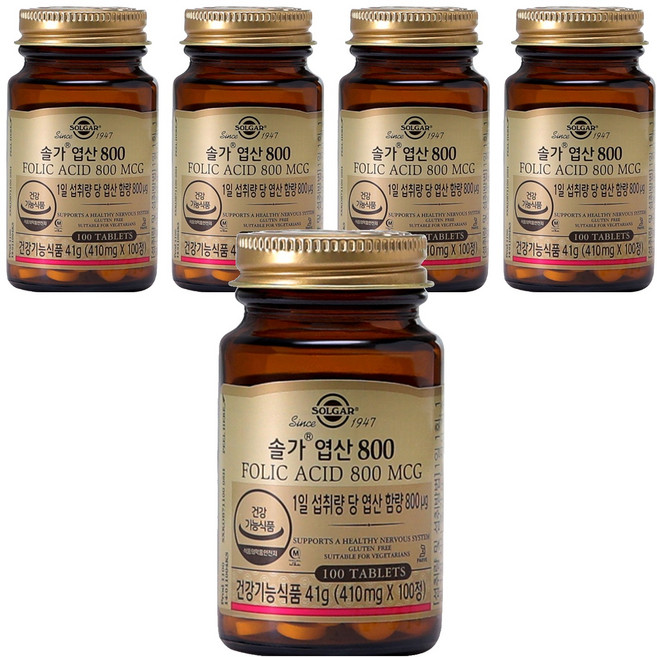 SOLGAR 葉酸補充錠 800mcg, 100錠, 5罐