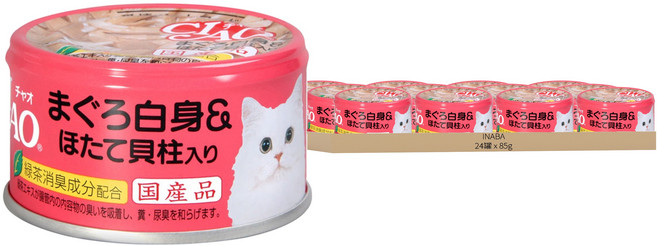 INABA CIAO 啾嚕 貓用 旨定罐, 白身鮪魚 + 干貝, 85g, 24罐