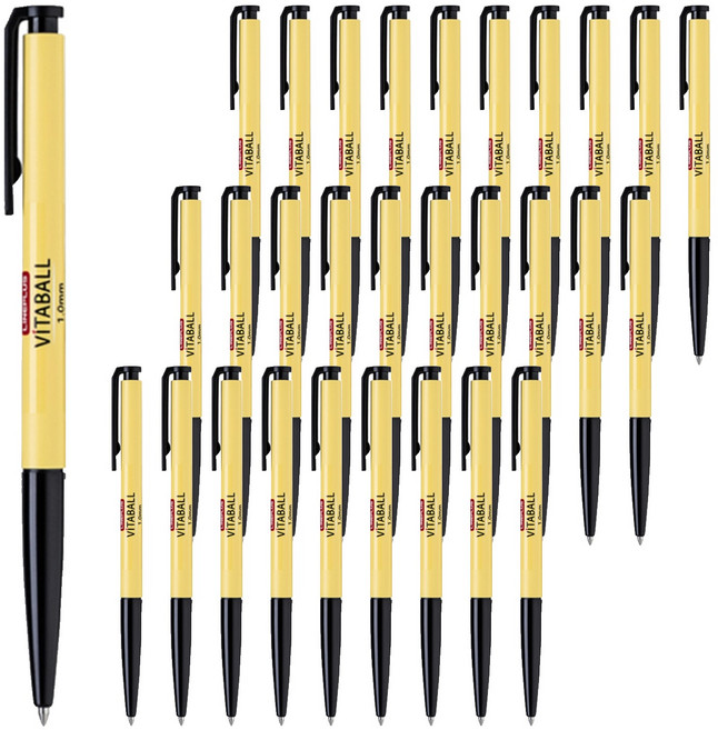 라인플러스 비타볼 볼펜 흑색 1mm, 옐로우, 72개