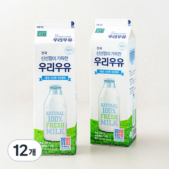 건국유업 신선함이 가득한 우리우유, 900ml, 12개