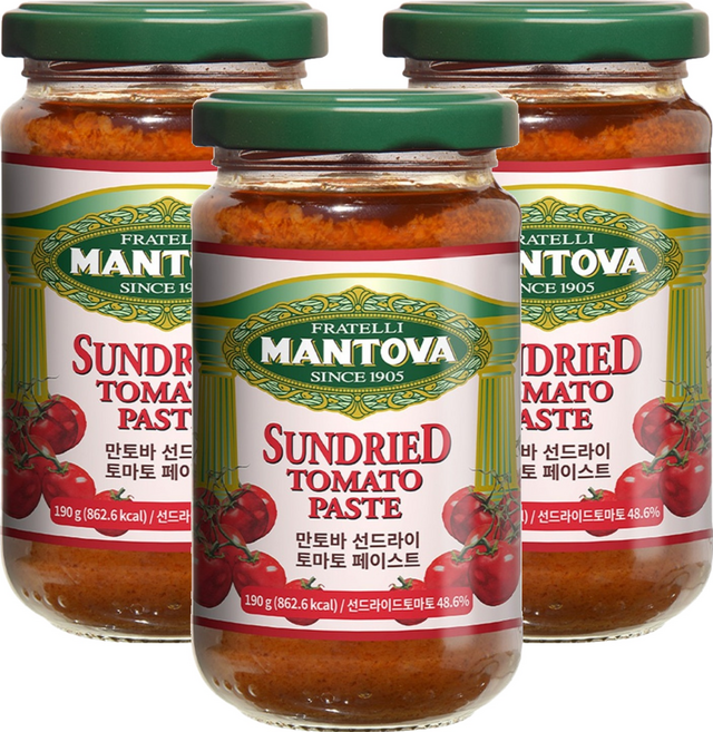 만토바 선드라이 토마토 페이스트 소스, 190g, 3개