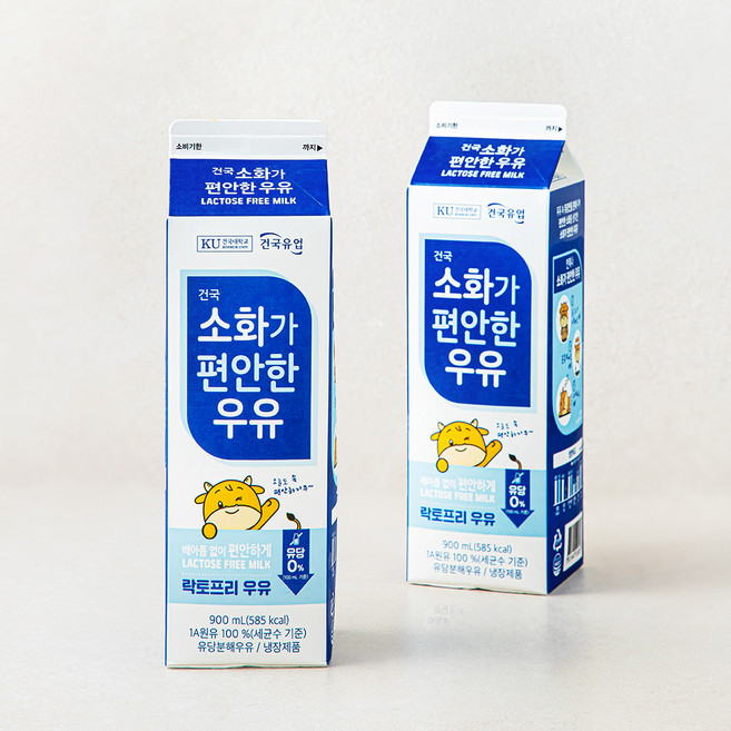 건국유업 소화가 편안한 우유, 900ml, 2입