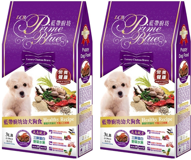LCB 藍帶廚坊 幼犬狗食 成長配方 乾飼料 3LB, 三鮮蛋白 + 野菜水果, 1.36kg, 2袋