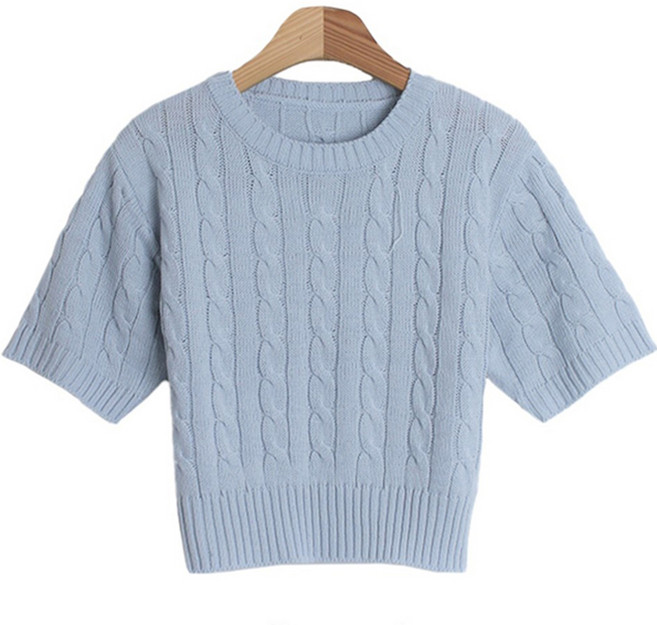 Lindashop 女款 Delbrit 圓領麻花短袖針織衫 cpnt4506k34