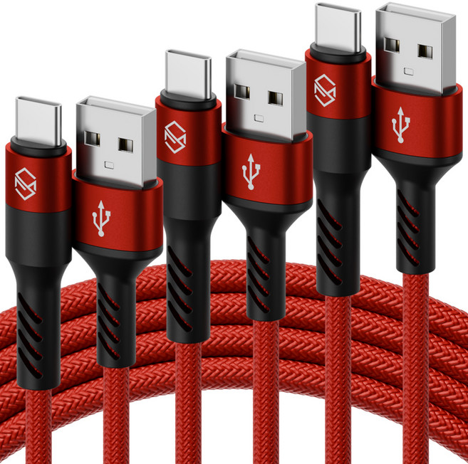 신지모루 로프 C타입 고속충전 케이블, 3m, 레드, 3개