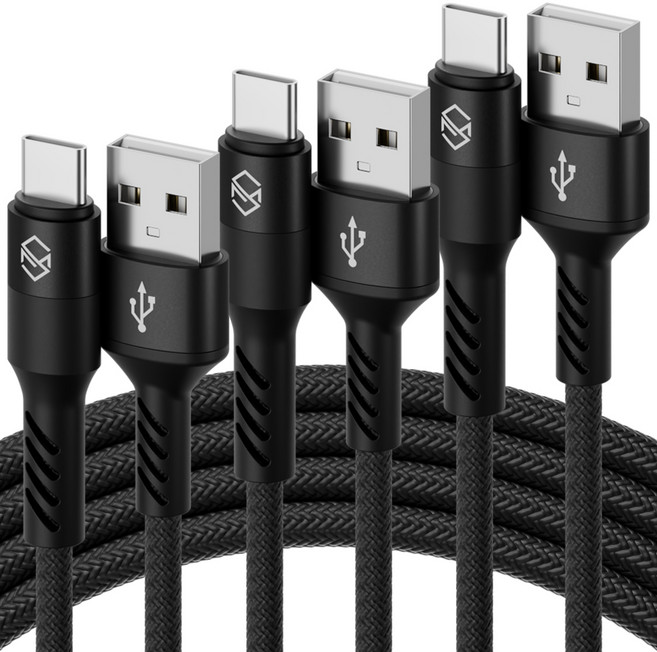 신지모루 로프 C타입 고속충전 케이블, 3m, 블랙, 3개